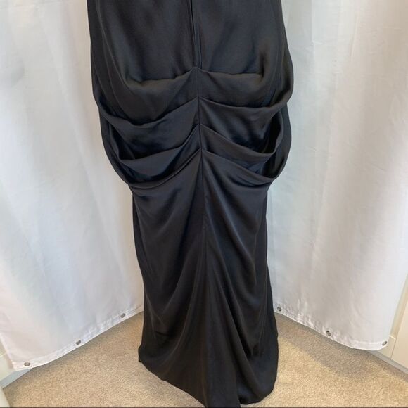BEBE Black Silk Beaded Trim Formal Ruched Back Strapless Long maxi Dress size S - Picture 9 of 17